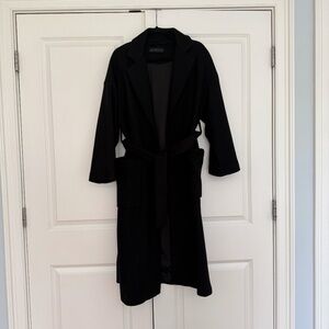 ZARA ZW Collection Manteco Wool Coat – Black Long Belted Coat – Size S